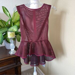 Gracia Burgundy Peplum Mesh Tank Top Blouse Small